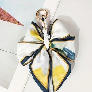 Elegant White and Yellow Bow Bag Charm Keychain